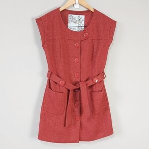 Anthropologie Tabitha Blustery Days Belted Vest Wool Blend Size 4 Red Orange